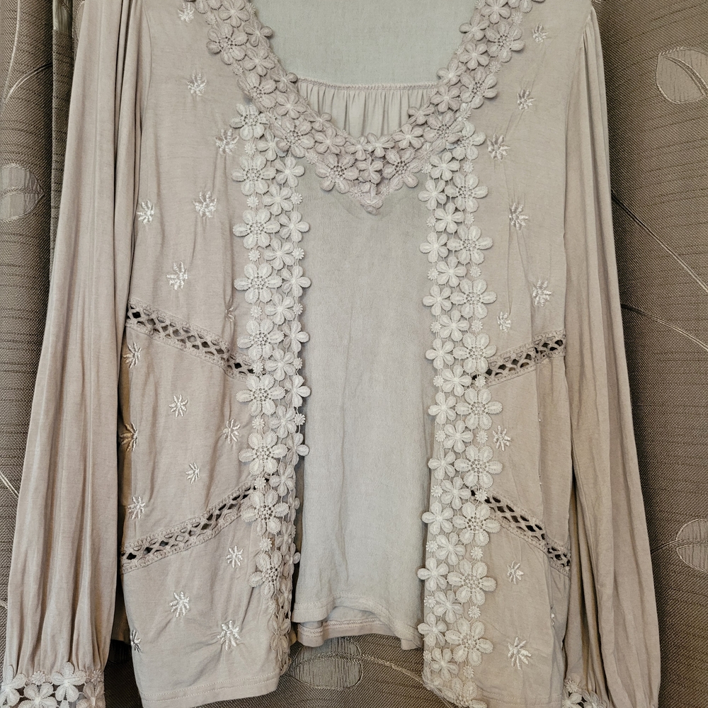 Cream Embellished Ruffled Blouse